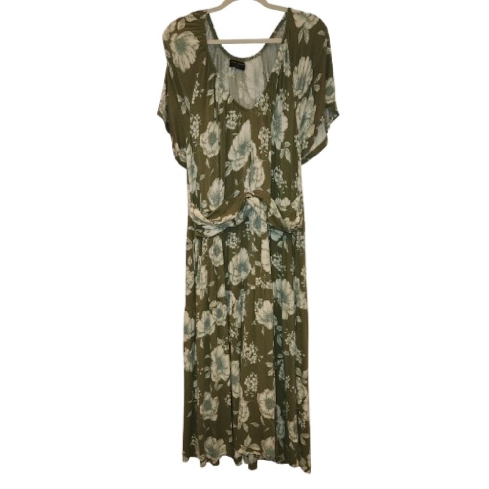 Lane Bryant Size 18/20 V-Neck Flutter Sleeve Elastic Waist Dress Olive Green